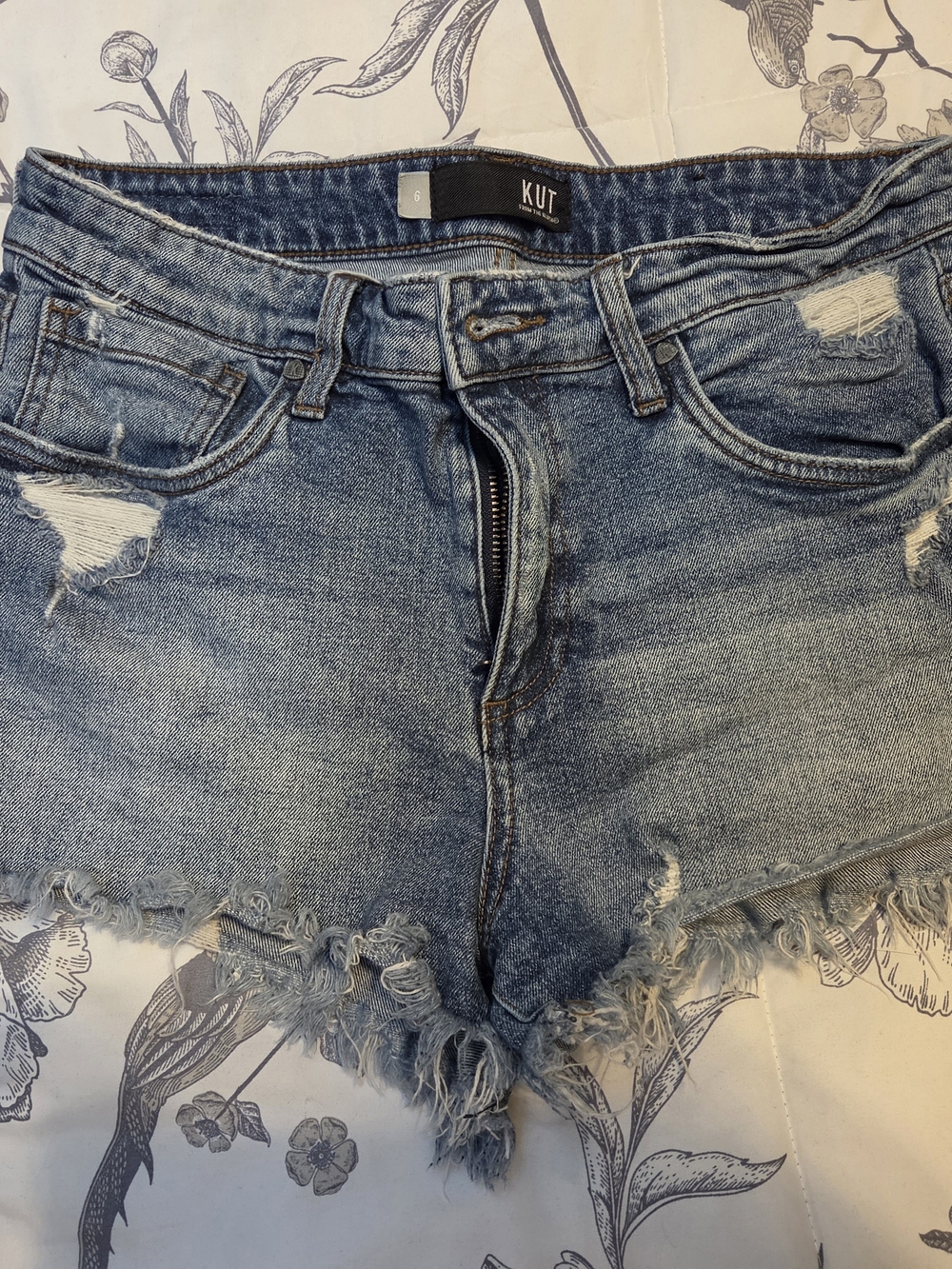 Kut from the Kloth Distressed Light Blue Denim Jean Shorts